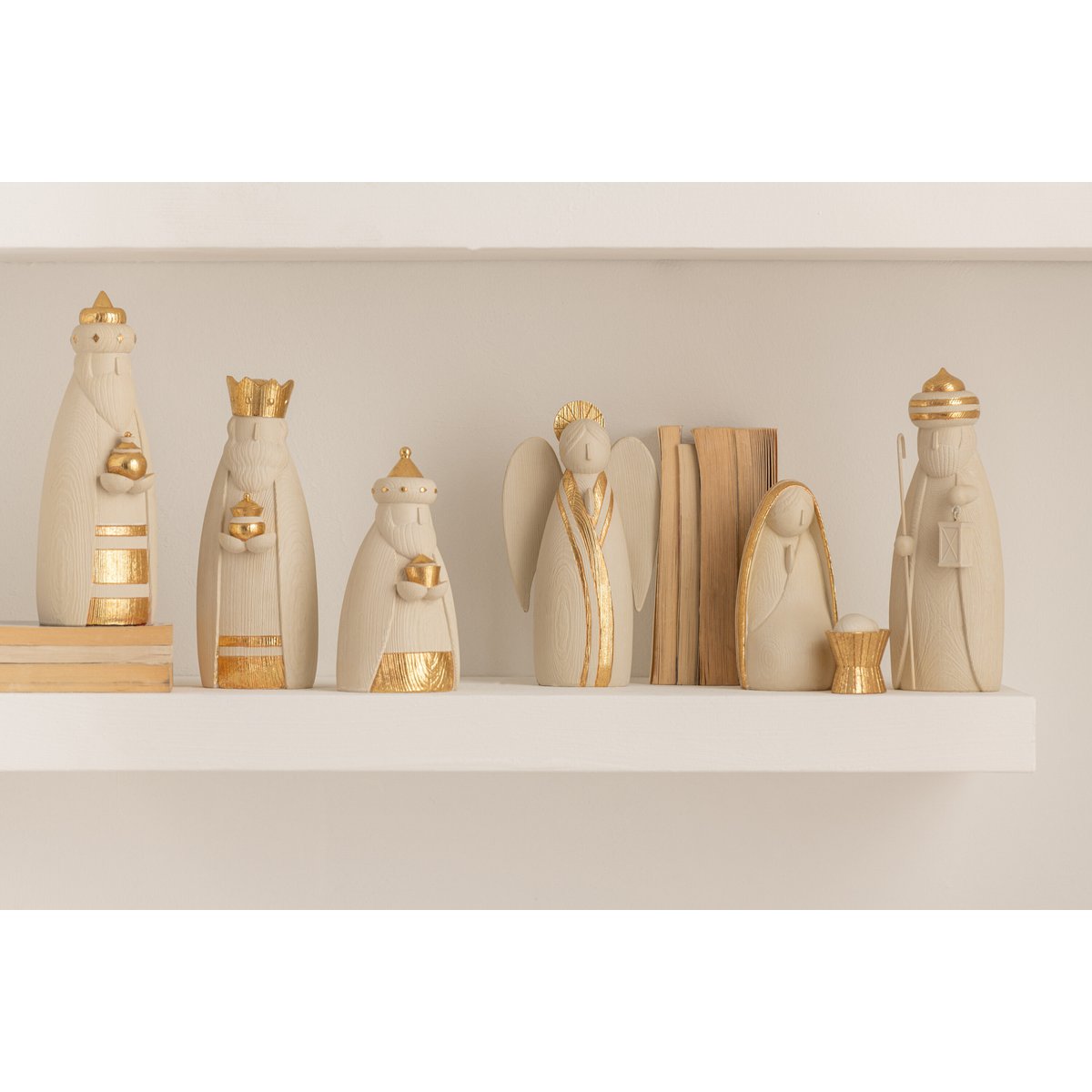 Weihnachtskrippe Set 7 Teilig Polyresin Weiß Gold