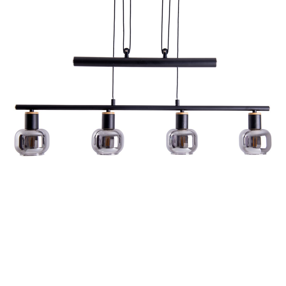 4er Pendelleuchte "FUMOSO", Pendellampe höhenverstellbar aus Metall und Rauchglas in Schwarz,, mit E14-Fassung, für Esszimmer, Wohnzimmer, Diele oder Büro, 78 x 10 cm
