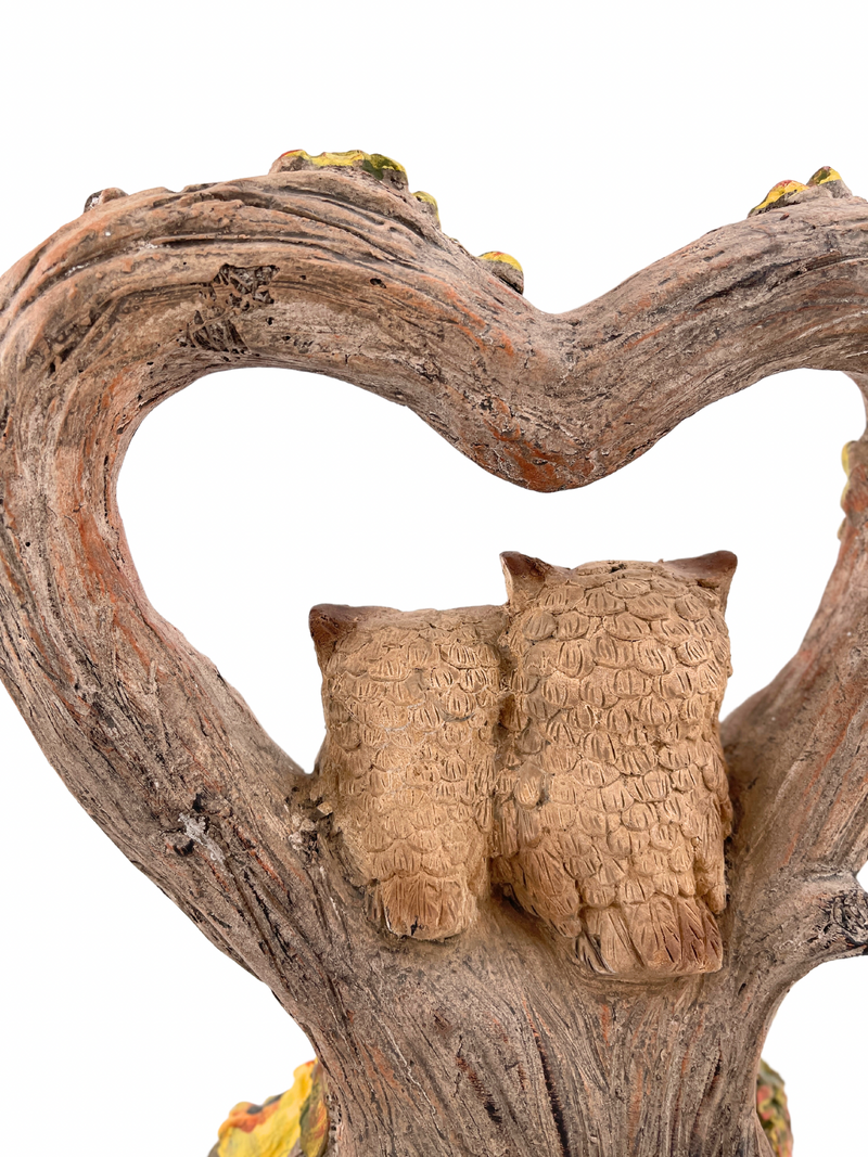 Autumnal decorative figure owl couple in heart 35 cm
