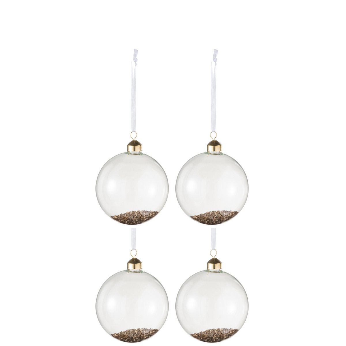 J-Line Weihnachtskugel – Glas – klar/gold – mittel – 4er-Box