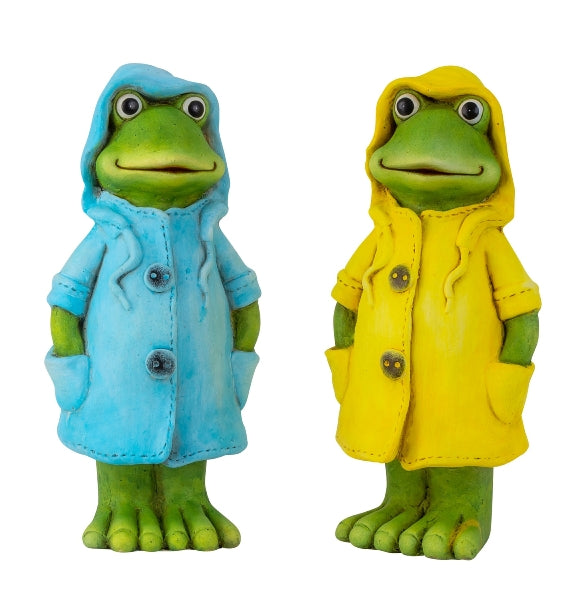 Colorful set of 2 magnesia garden frog figures with raincoat - 43.5 cm