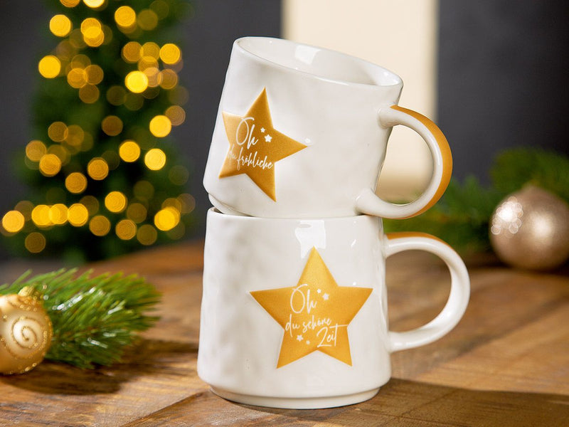Festliches 2tlg. Stapeltassen "Oh Du Fröhliche" aus Knochenporzellan Tasse Kaffee