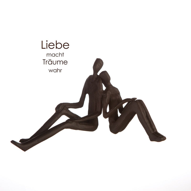 Exclusive Skulptur Dream Träumendes Liebes Paar aus Eisen silberfarben antik finish mit Spruchanhänger Liebe macht träume wahr