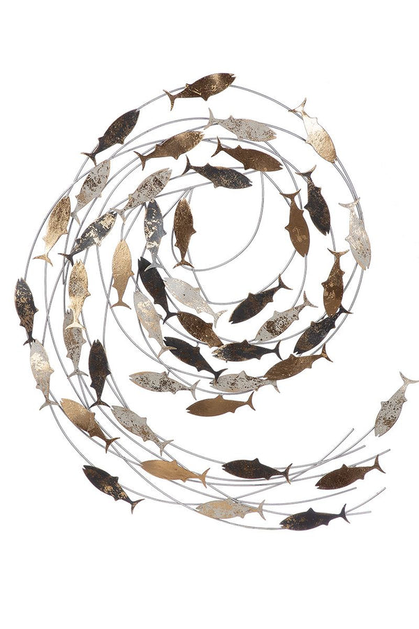Wall relief fish strudel in anthracite cream with gold and silver accents