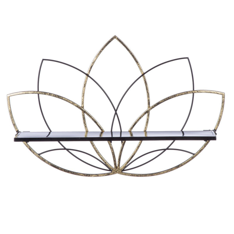 Lotus metal wall shelf in black with suspension