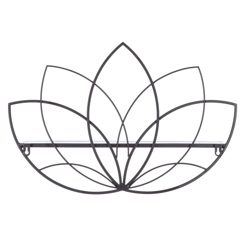 Lotus metal wall shelf in black with suspension