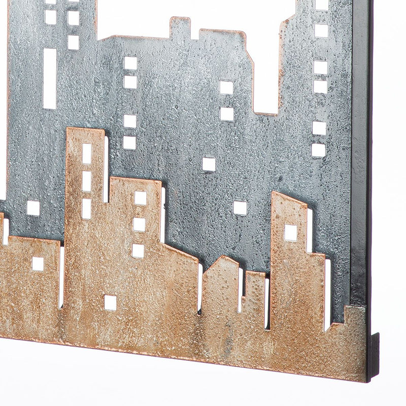 Wall Relief City Skyline Metal Blue Brown 50x50 cm