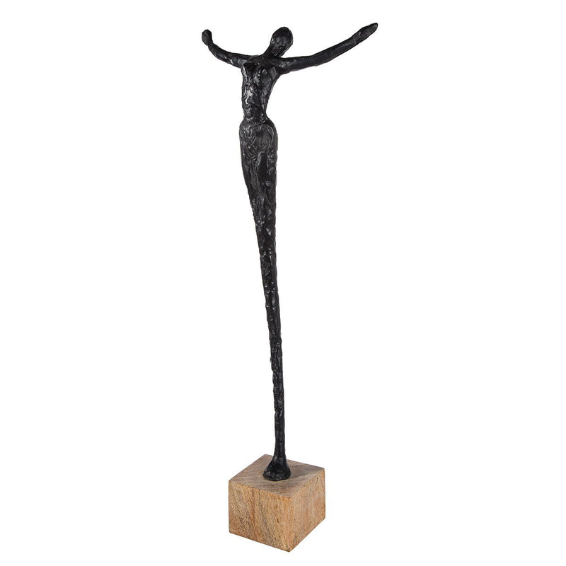 Skulptur Freedom Schwarz auf Mangoholzsockel 70 cm