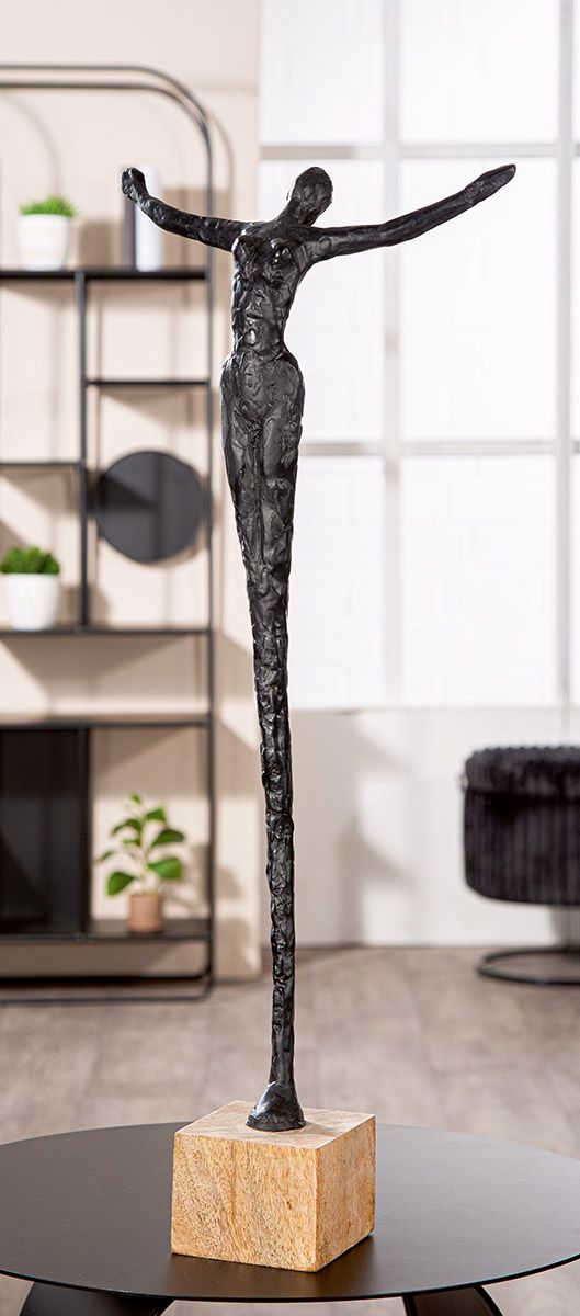 Skulptur Freedom Schwarz auf Mangoholzsockel 70 cm