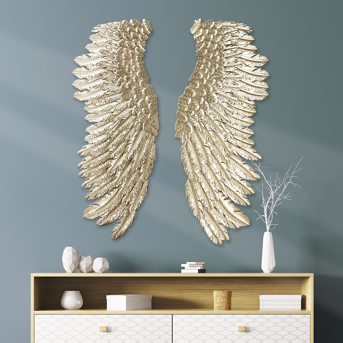 Engelsfluegel Wanddekoration Gold Metall 115cm