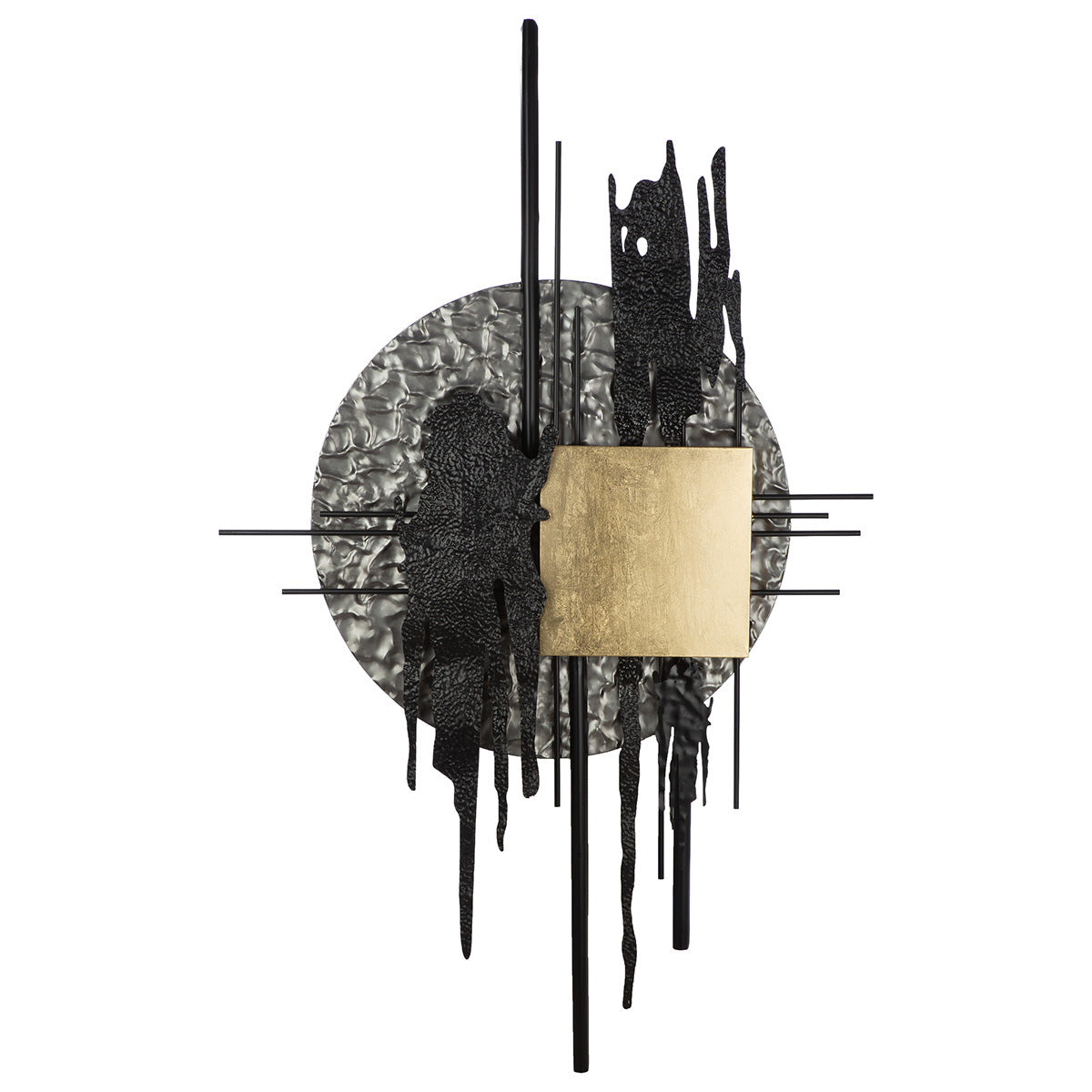 Wandrelief Meteor aus Metall in gold und schwarz modernes Wandobjekt 180cm