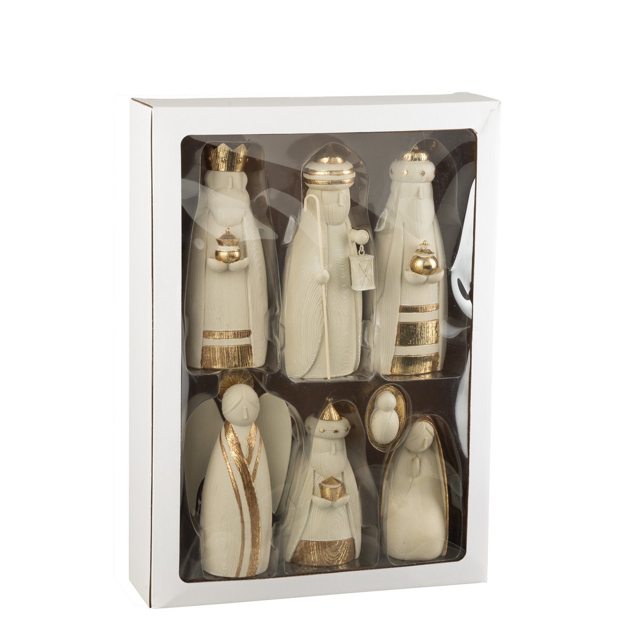 Weihnachtskrippe Set 7 Teilig Polyresin Weiß Gold