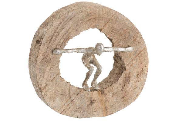 2er Set Springende Figuren aus Holz und Aluminium - Natürliches und Silbernes Flair für Ihre Dekoration