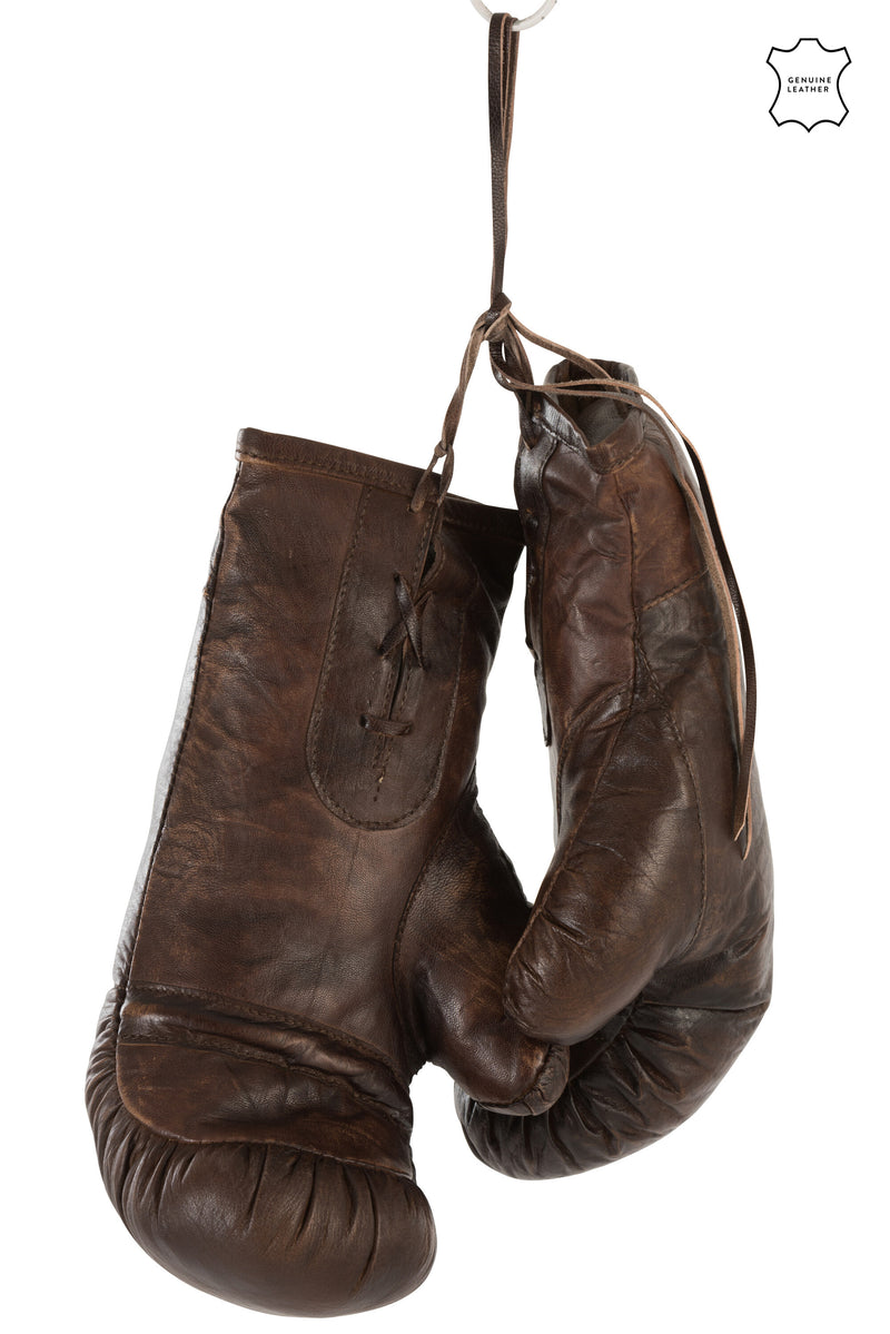 Handgefertigte Boxhandschuhe aus braunem Leder - Eine einzigartige Dekoration