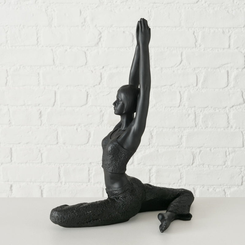 2er Set Yoga Meditation Figuren 'Asana' - Elegante Schwarze Kunstharz Skulpturen, Yoga Damen in Sitzposition, 40cm Höhe