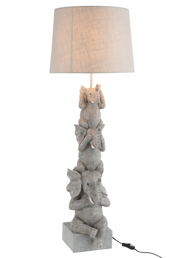 Exklusive Elefanten-Tischlampe 'Hören/Sehen/Schweigen' – Pol Grau, 100,5cm – Hochwertige Materialmischung