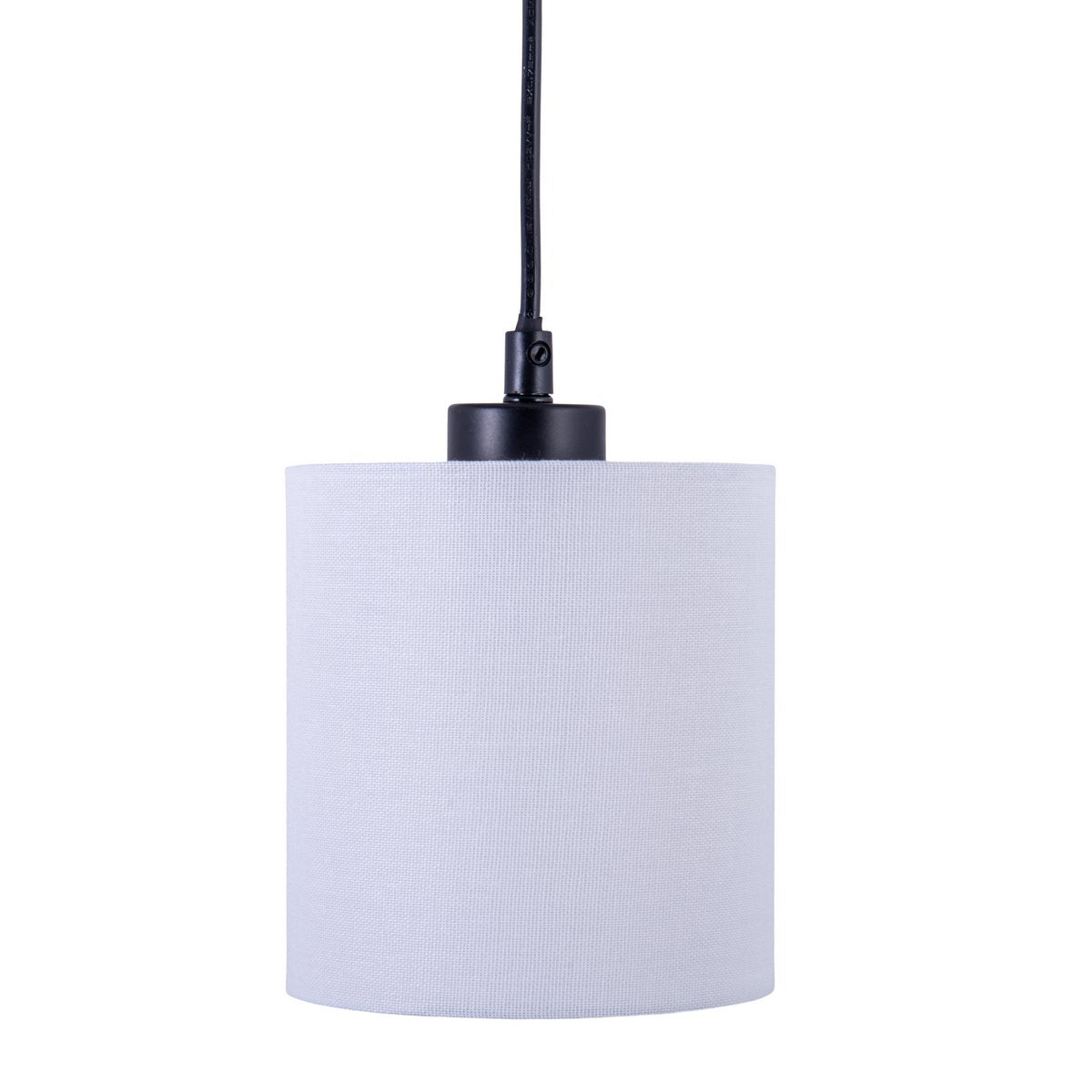 Set of 4 "MALTA" pendant lights made of metal and wood, with textile shades in grey and white, E27 socket, lighting for the living room, office, or bedside table