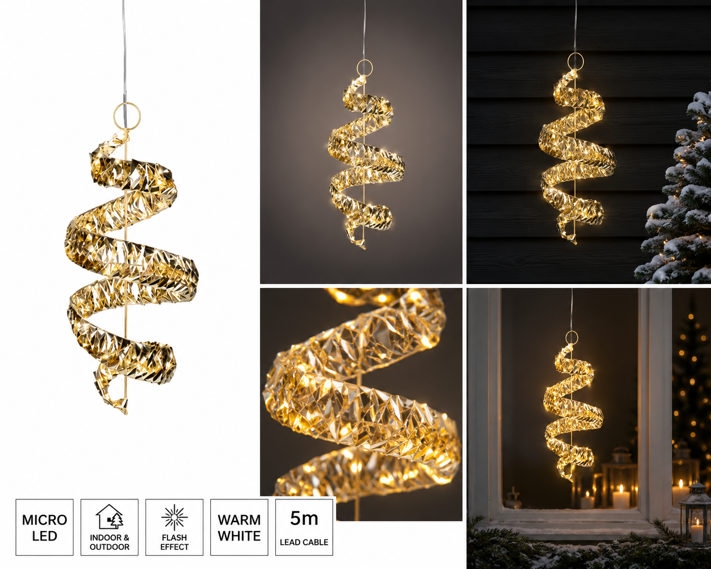LED Deko Quirl Liora goldfarben 41 cm für Innen und Außenbereich