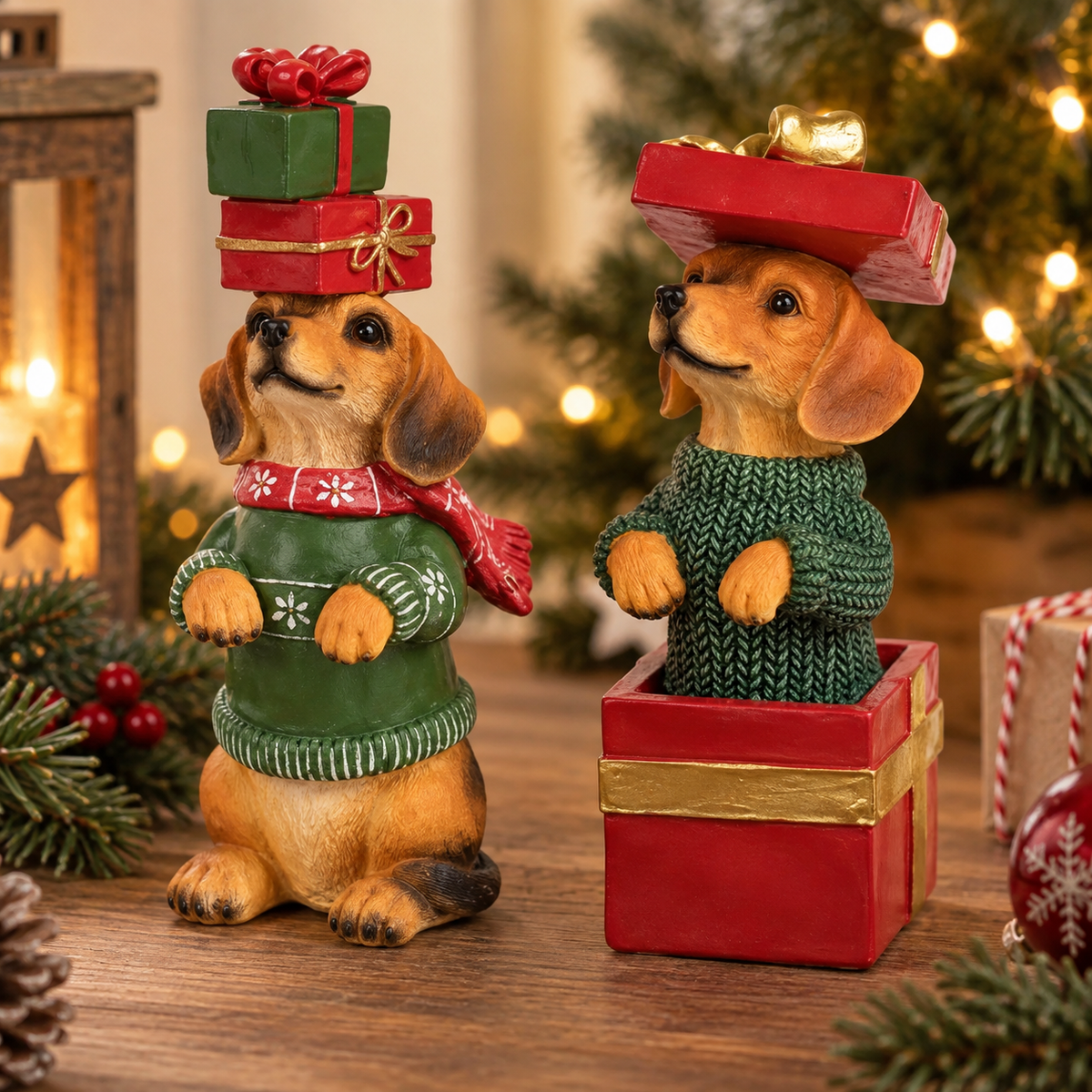 Weihnachtsfiguren Hunde Geschenkfreunde 2er Set 18 cm