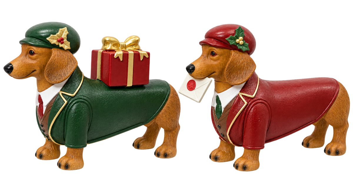 Weihnachtsfiguren Hunde Weihnachtspost 2er Set 21 cm
