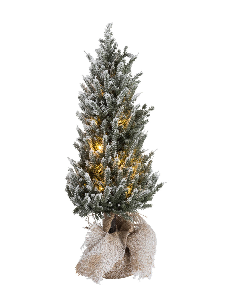 Set of 2 LED Christmas trees in pots, plastic green