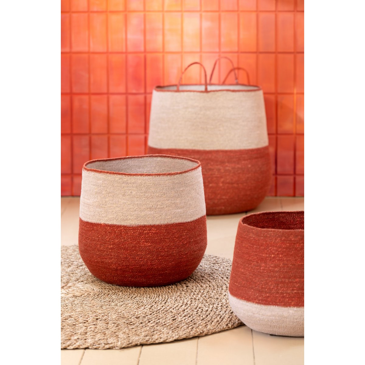 J-Line 3er-Set Korb Seegras Natur/Terrakotta