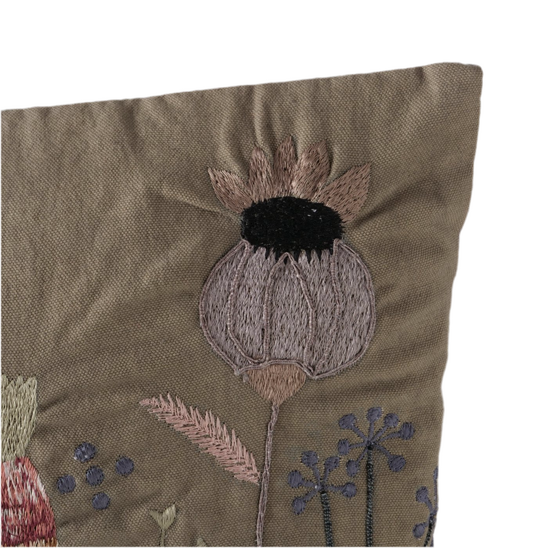 Dekokissen Flora Vintage 45x45 cm Handbestickt Floral Grün Rosa