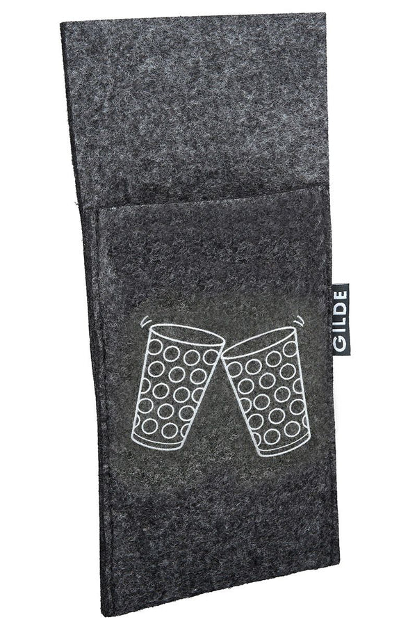 Felt cutlery bags grey with Dubbegläser motif, 12 pieces