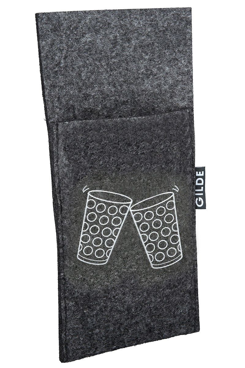 Felt cutlery bags grey with Dubbegläser motif, 12 pieces