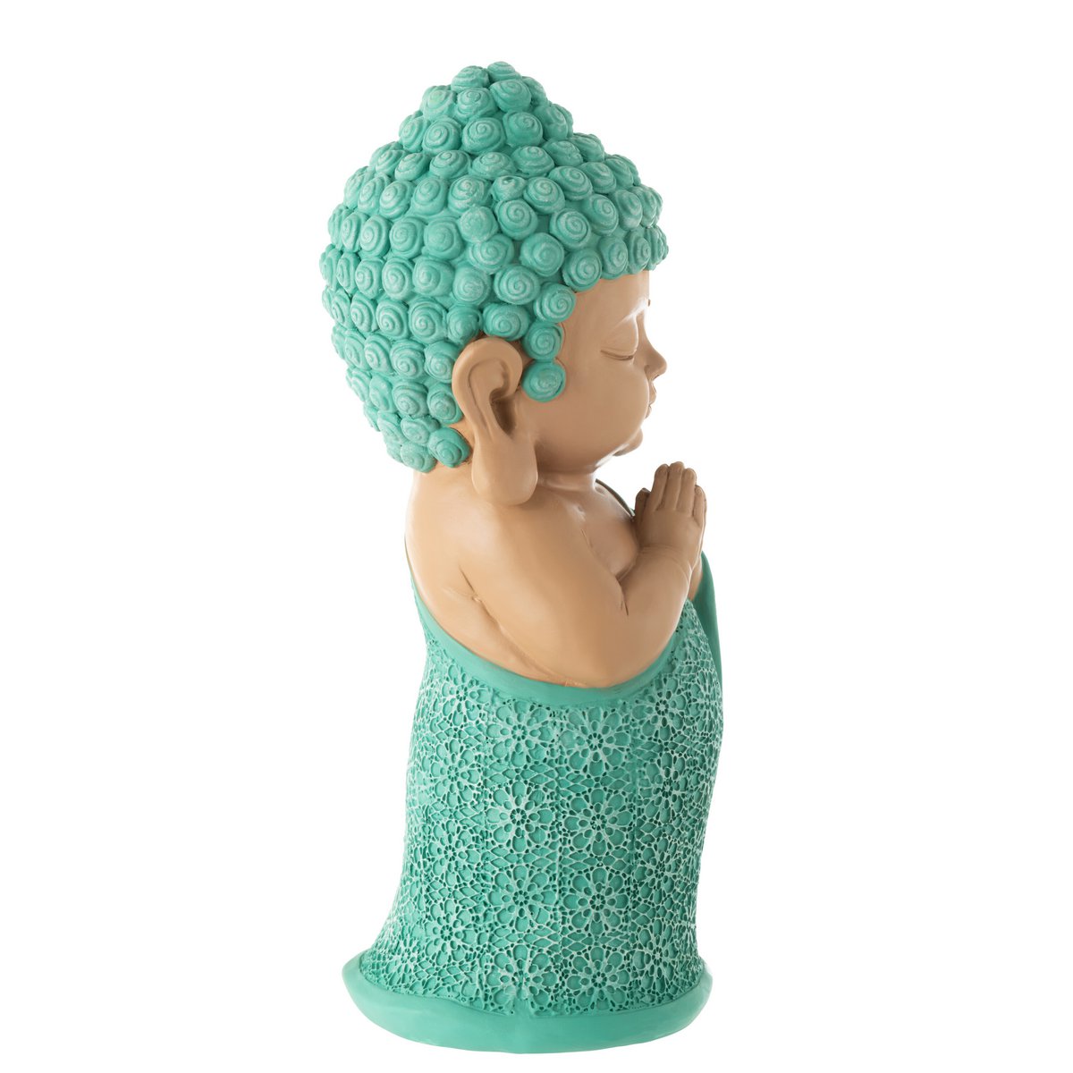 Monniksfiguur biddend azuurblauw polyresin hoogte 32cm