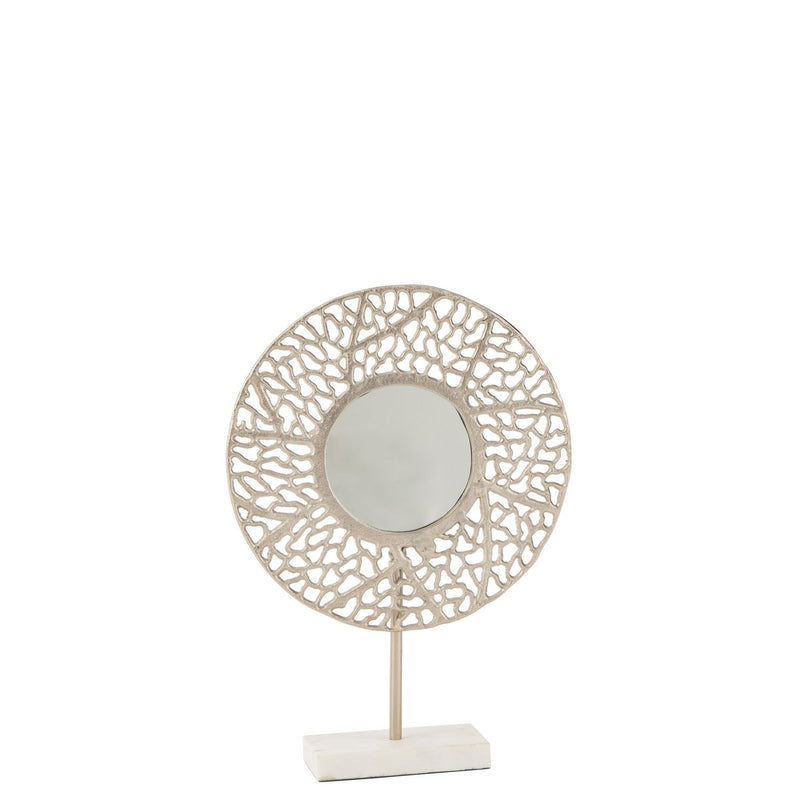Decorative mirror with coral base made of marble in champagne colors