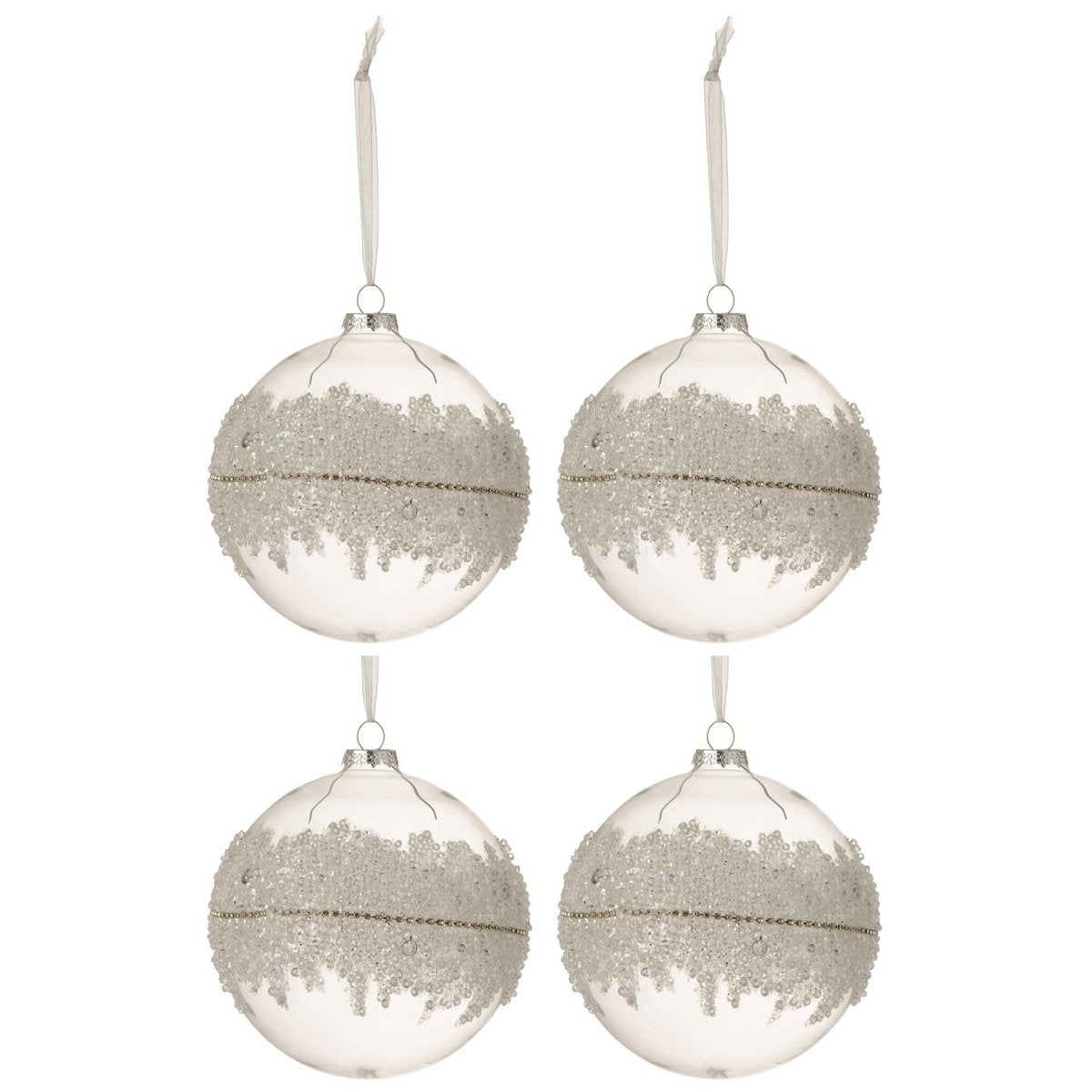 J-Line Doos met 4 kerstballen, suikerhart, ruitlijn, klaar om te glas, groot