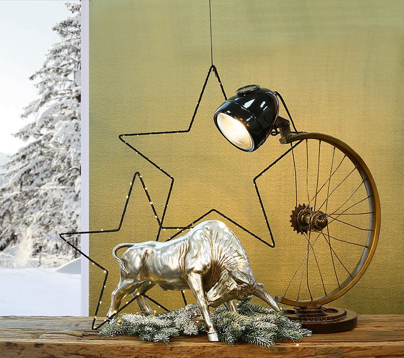 Imposing XXL poly sculpture of a bull in stylish silver