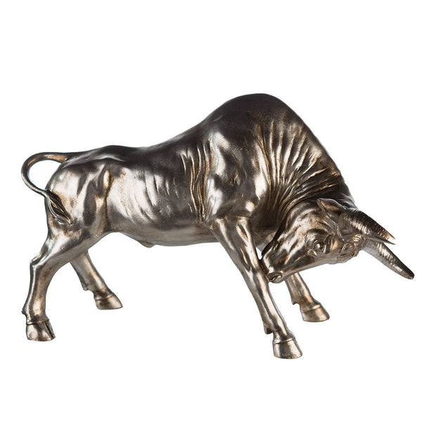 Imposante XXL Poly Skulptur eines Stiers in stilvollem Silber