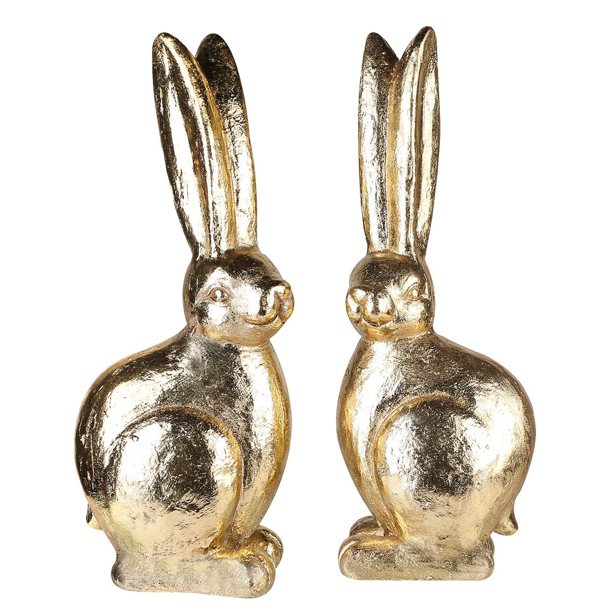 2er Set Magnesia Figur "Hase", Goldfarben mit Antikfinish, Outdoor Oster Deko, 50 cm Höhe