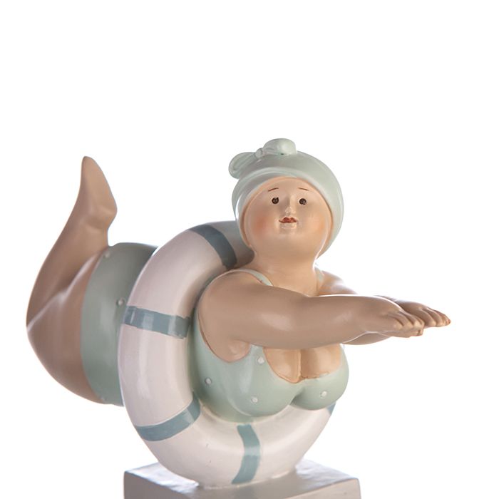 Exclusive set of 2 poly figure Aunt Elli in red &amp; mint with lifebuoy - decorative bathing ladies