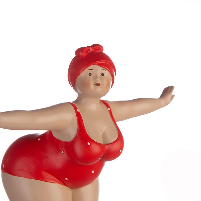 Exclusive set of 2 poly figure Aunt Elli in red &amp; mint with lifebuoy - decorative bathing ladies