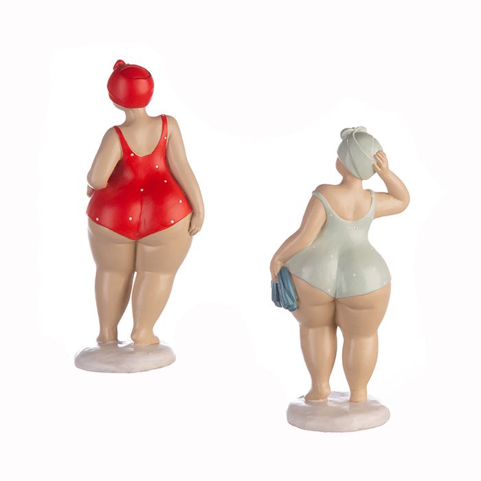 Charming set of 2 poly figure Aunt Elli standing bathing ladies