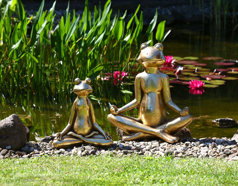 Meditierende Frosch Yoga Figur in Gold Zen Garten Höhe 34cm oder 50,5cm