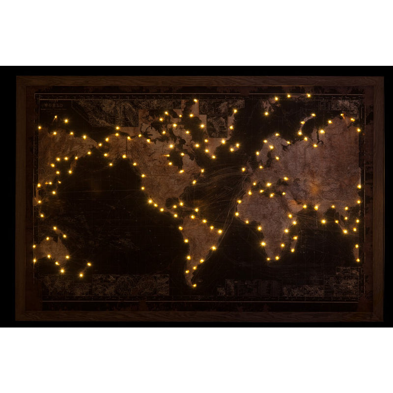 XXL LED World Map Wooden Canvas Black Brown with Frame