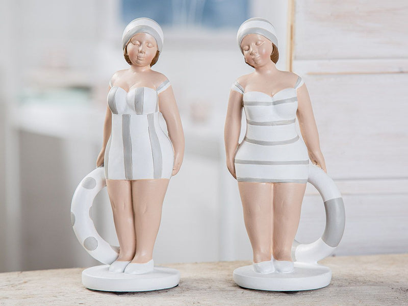 Elegantes 2x2er Set Poly Figuren 'Becky' in Grau/Weiß – Einzigartige Tischdekoration in Badeanzug Optik