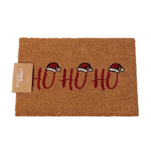 Kerstdeurmat "HO HO HO" - kokosnoot &amp; PVC, bedrukt, 60x40cm