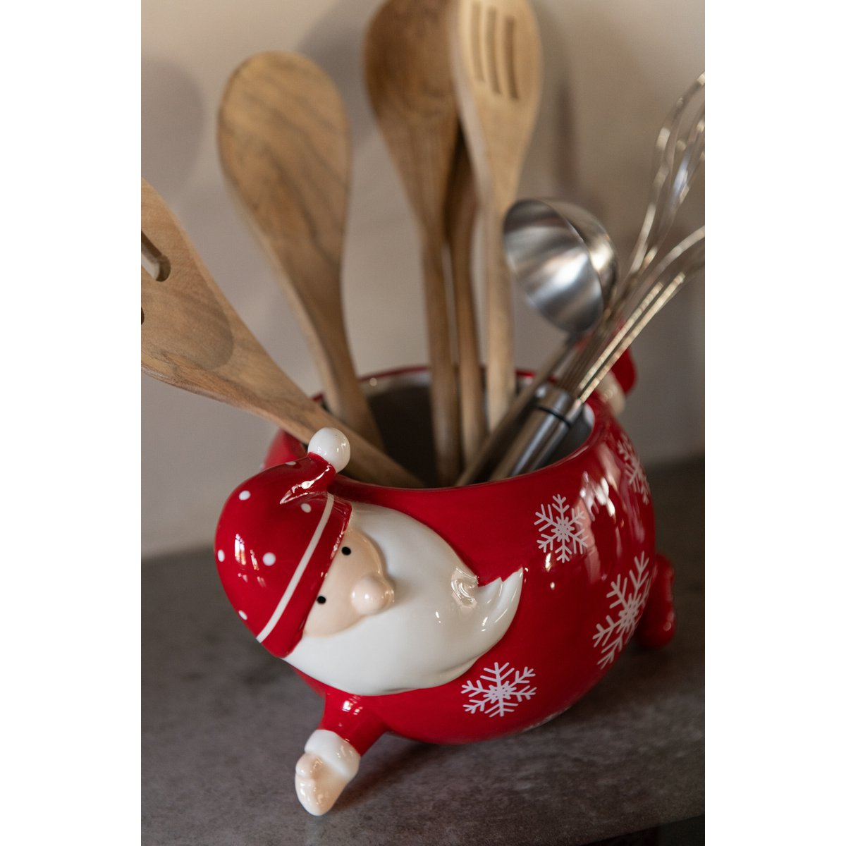 Aufbewahrungsdose Santa Keramik Rot Weiß Schneeflocken Design