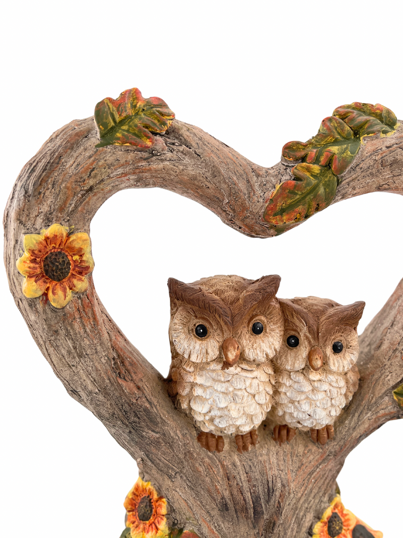 Autumnal decorative figure owl couple in heart 35 cm