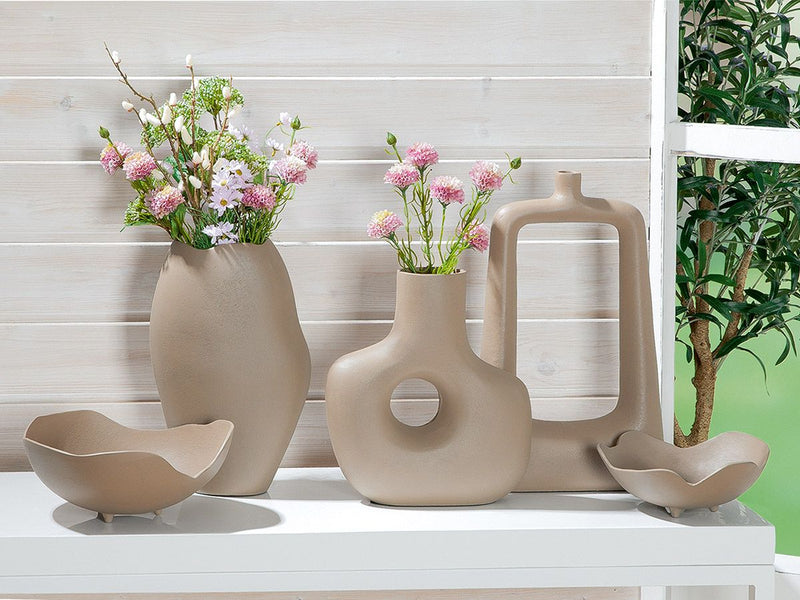 Aluminum Vase Helena - Elegant Beige Vase with Curved Edge, Modern Table Decoration, 33cm High