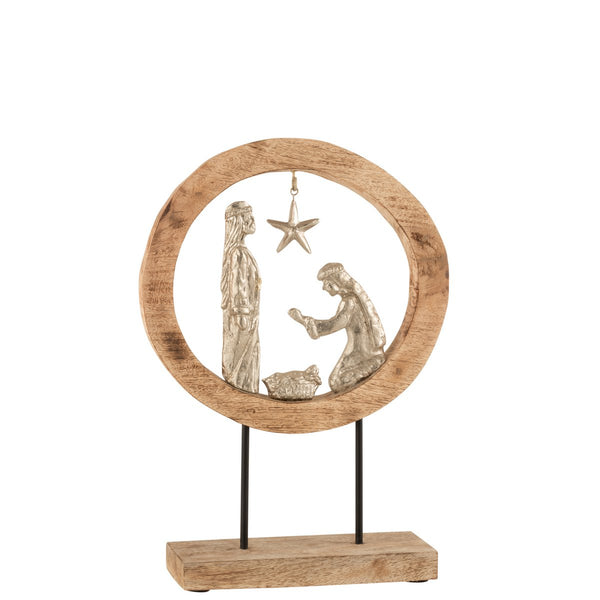 Moderne Krippenfigur auf Holzrahmen - Silber und Holz Deko 45cm