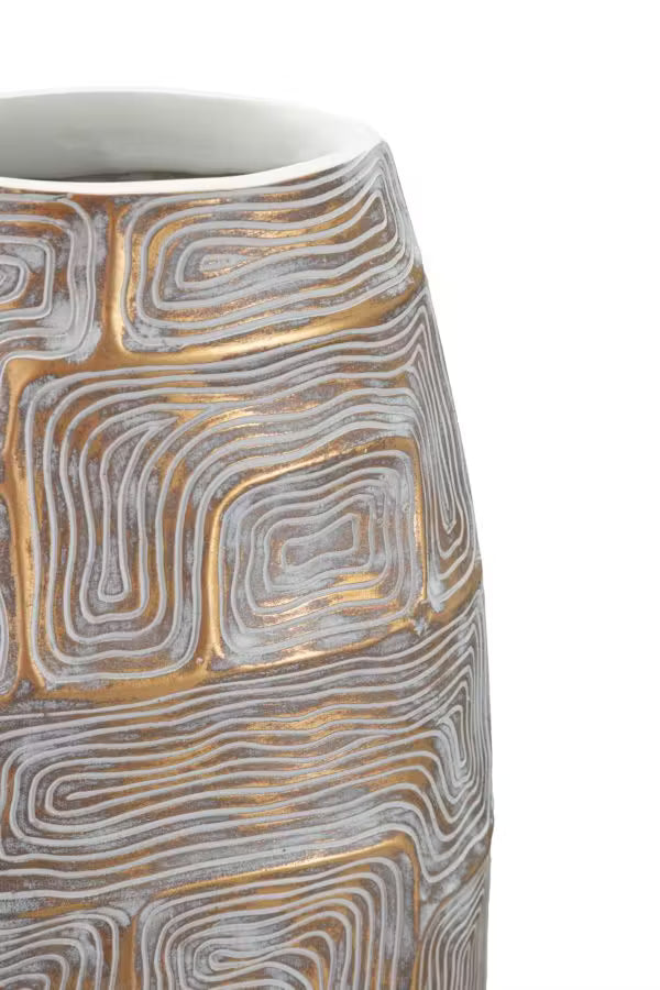 Vase Aurelia Gold Harz 60cm Dekovase mit Geometrischem Muster