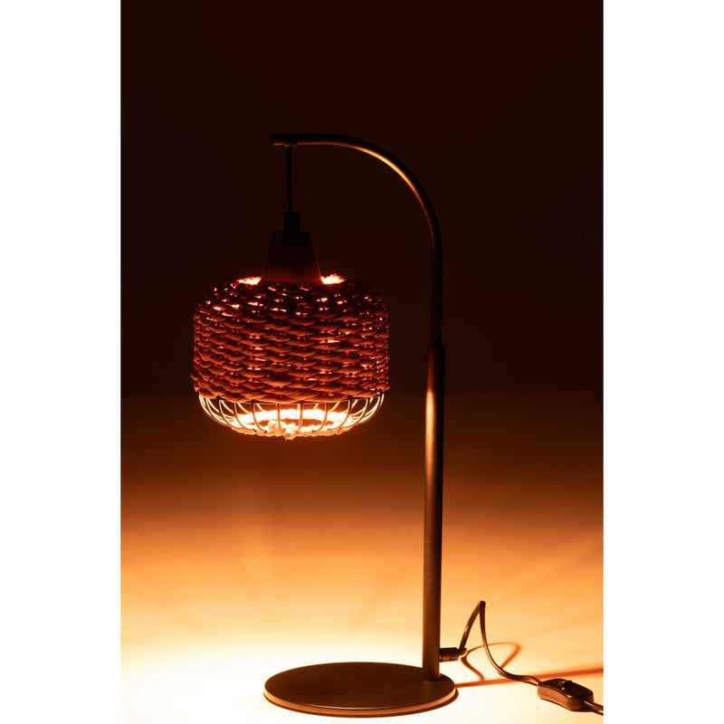 Tischlampe Laterne Metall Orange mit Rattanschirm