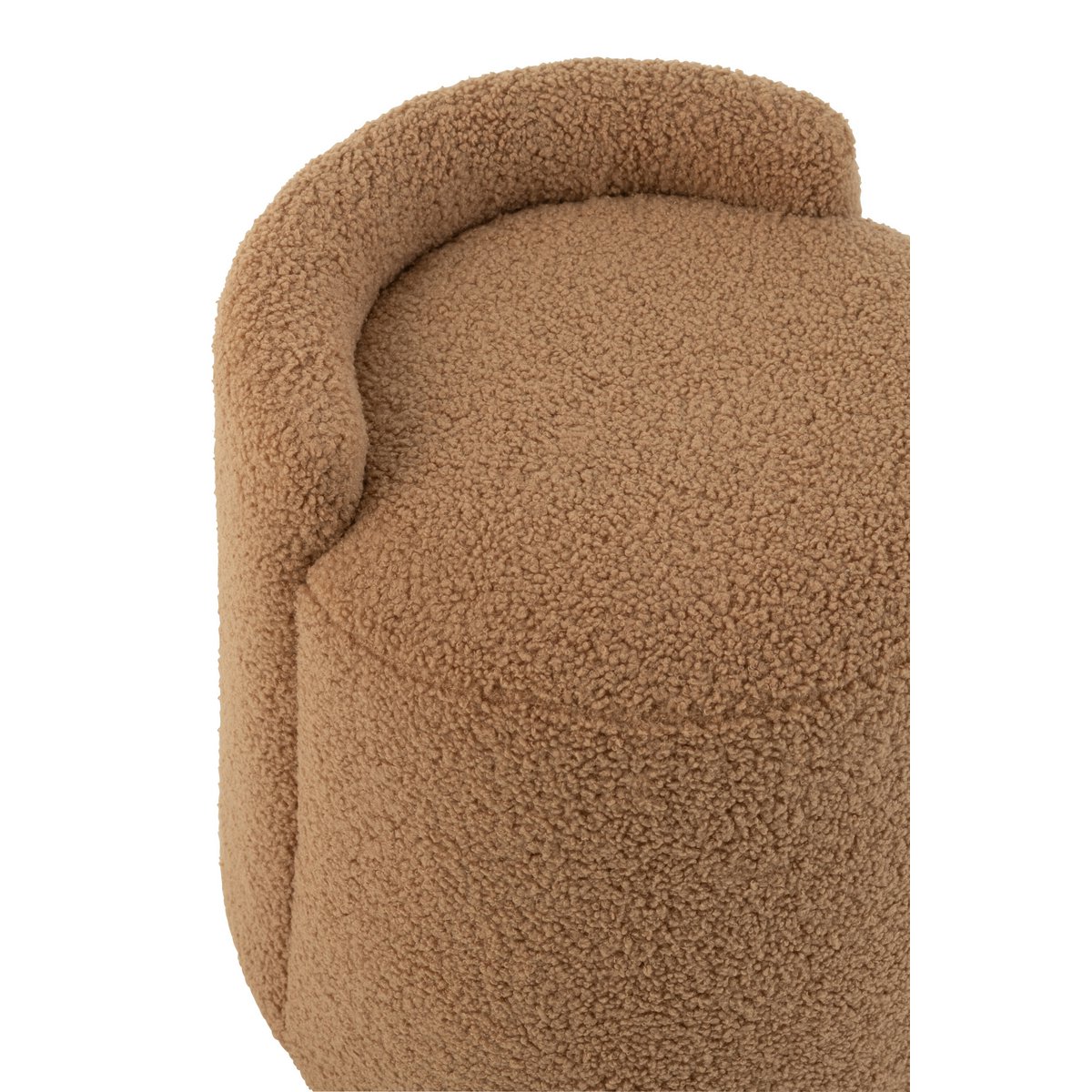 J-Line Poef Teddy Round+RugleUing Bouclé Camel