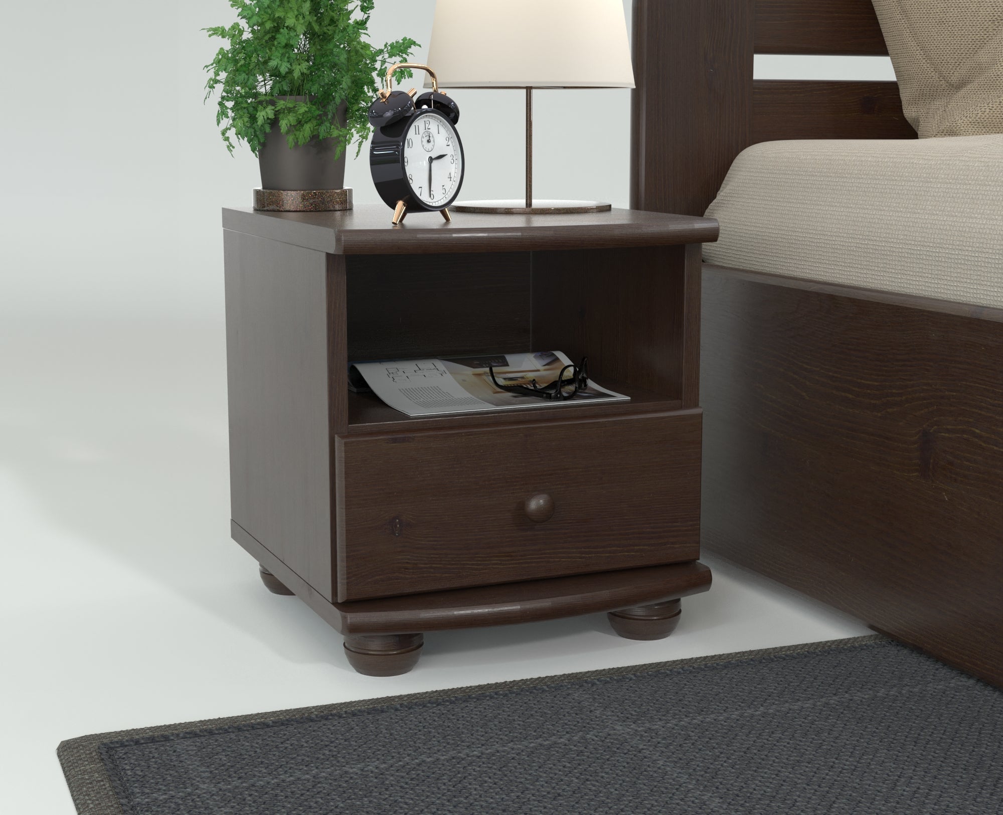 Claudia Kiefer Massivholz Nachttisch Nachtschrank | 1-Schublade und 1 Regal | 100% Bio Kiefer